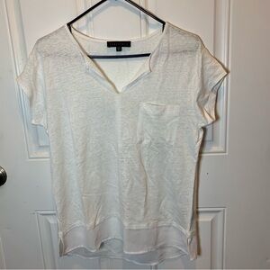 Sanctuary Addison 100% Linen Split Neck Top Pocket Tee T-shirt Sheer 3” Hem Sz M